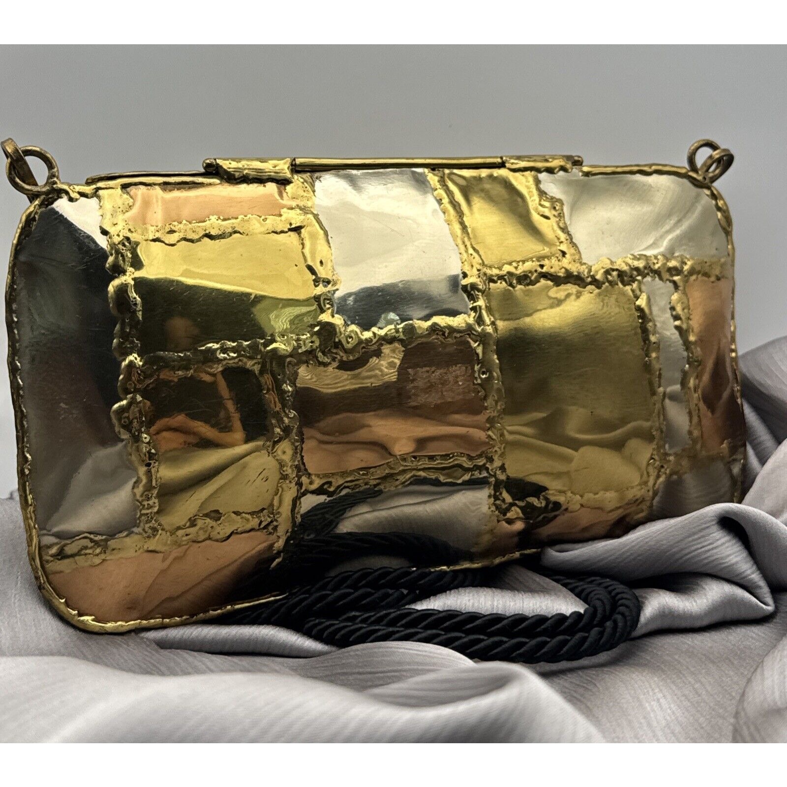 Vintage Exart Mixed Metal Hand Crafted Flip Top Purse Handbag Mexico 4*8