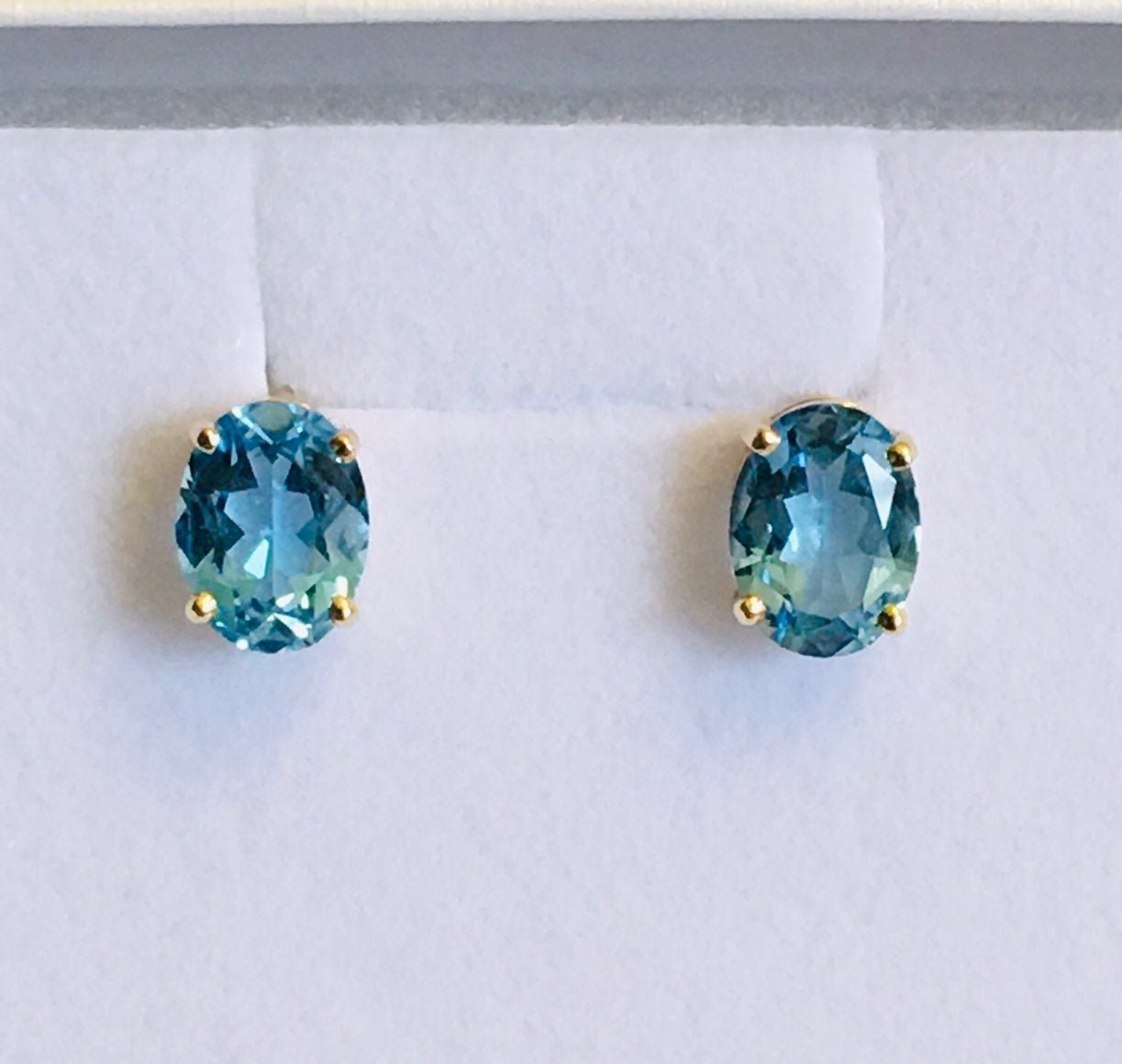 14K Yellow Gold Blue Topaz Earrings