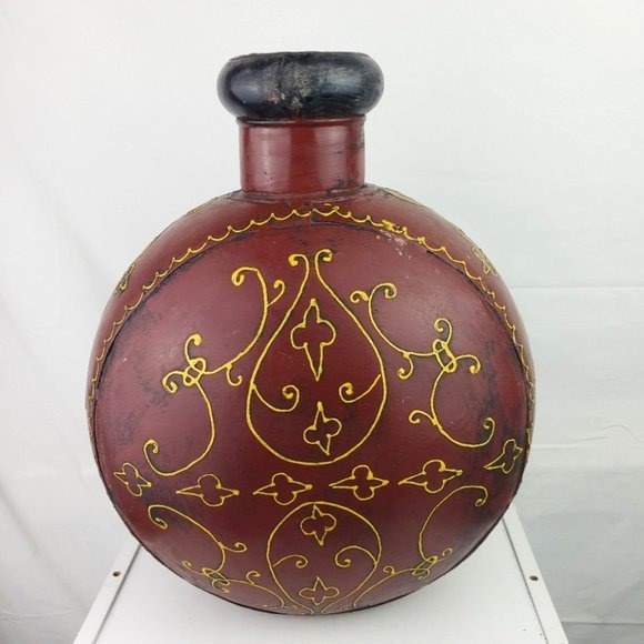 Vase Brown Yellow Scroll Design Large Vase