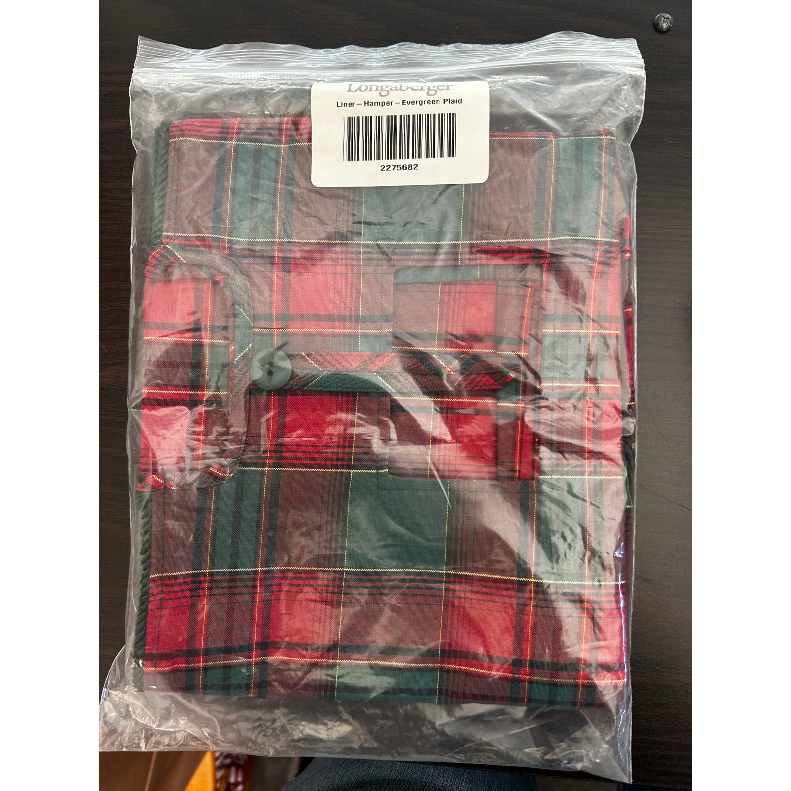 Longaberger Evergreen Plaid HAMPER basket liner Hostess LARGE NEW