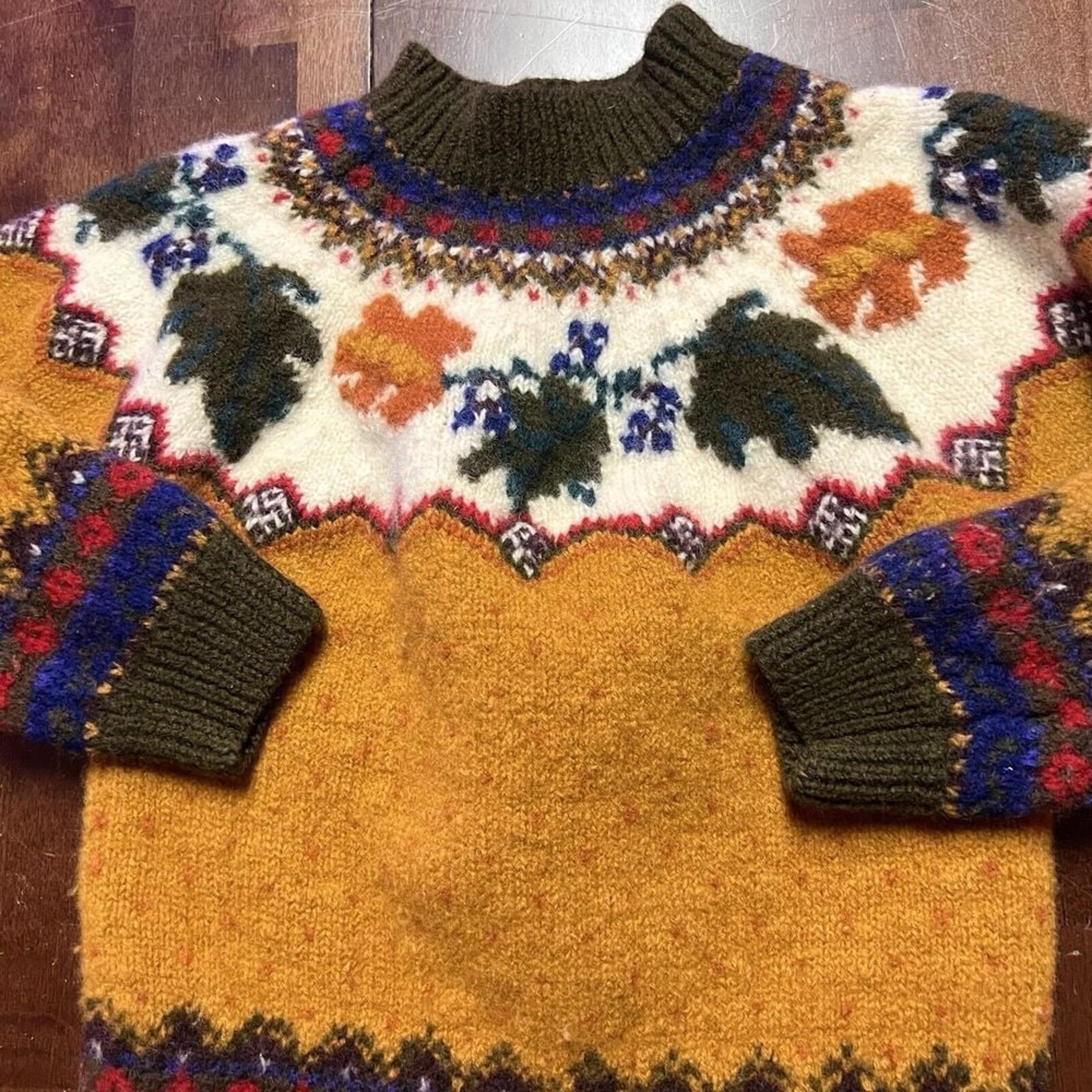 VTG 80s Gap Wool Mock Neck Leaves Pattern Thick Sweater Hand-knit Small Youth?