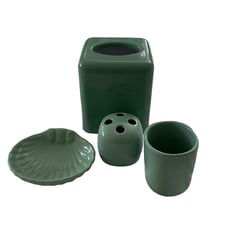VTG 4 Pc Bathroom Set Tissue Toothbrush Holder Cup Soap Dish Sea Foam