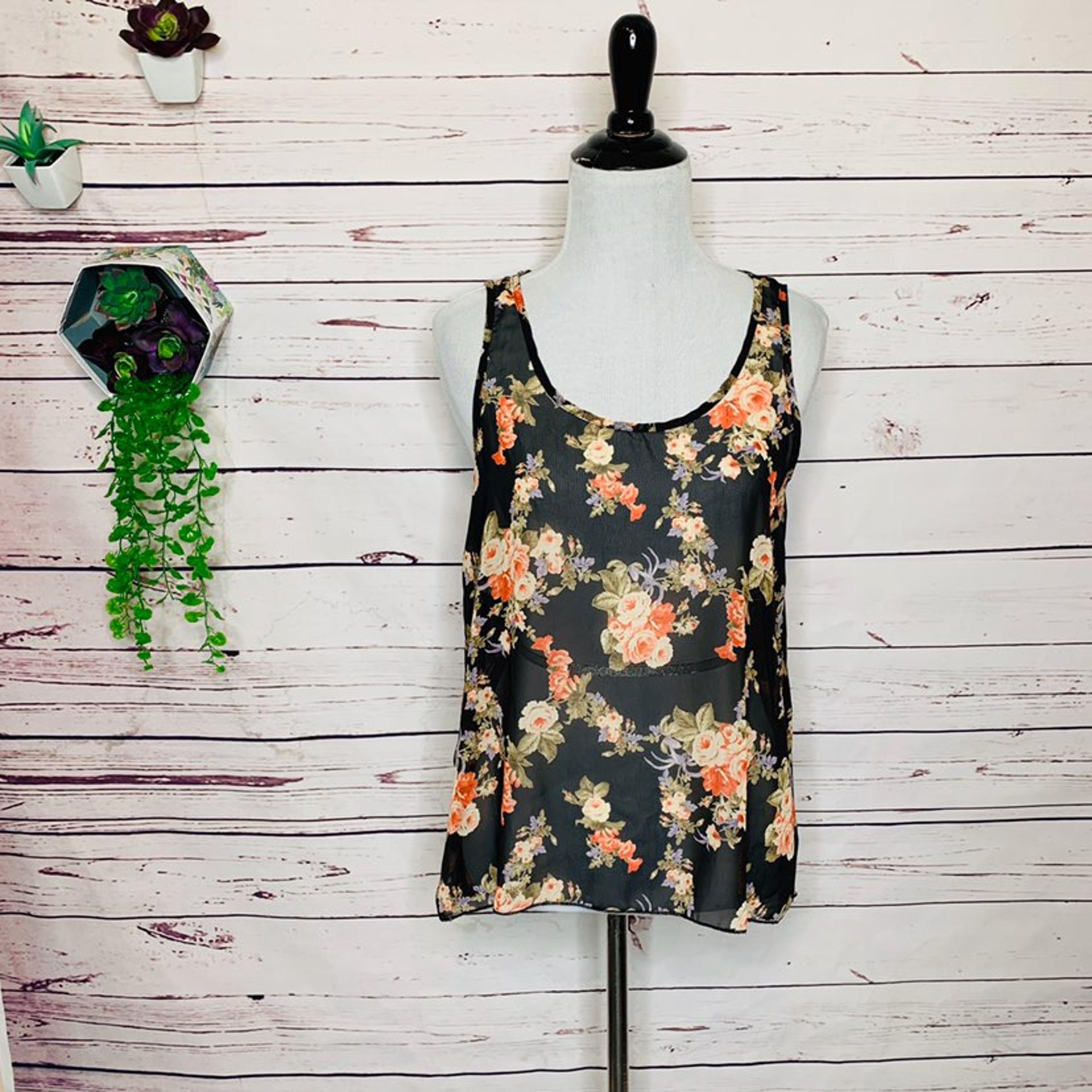 Papaya Sheer Black Floral Lace Tank Top