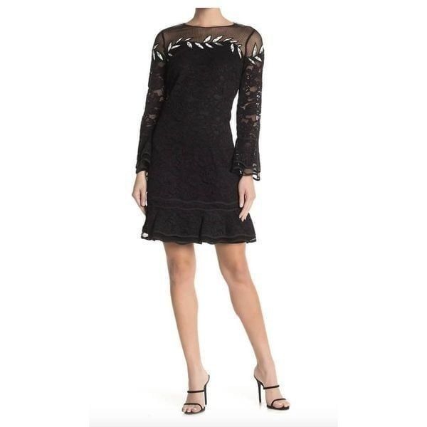 Shani Women’s Embroidered Lace Shift Dress in Black Sz 6