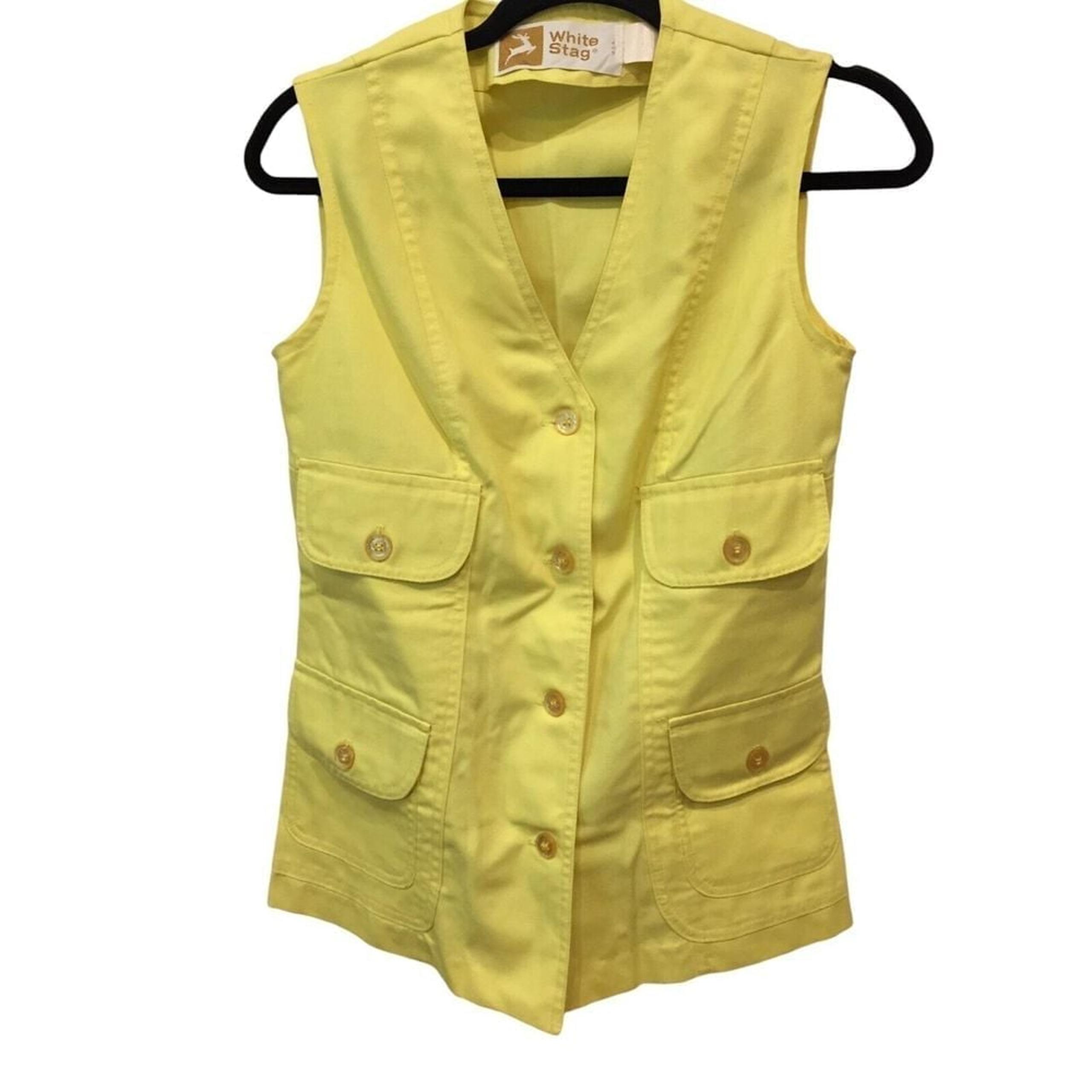 White Stag Vest Yellow Womens Size 10 V Neck Button Up Vintage 80s