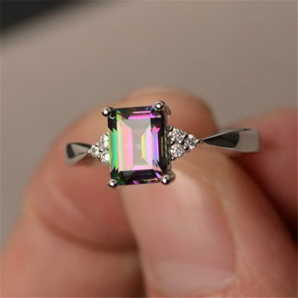 NEW Stamped 925 Silver Mystic Topaz Ring