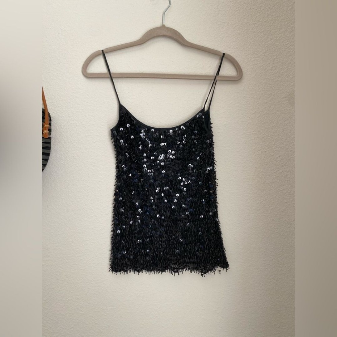 Vintage Emanuel Ungaro Black Blend Sequin Tank, Size 6/40