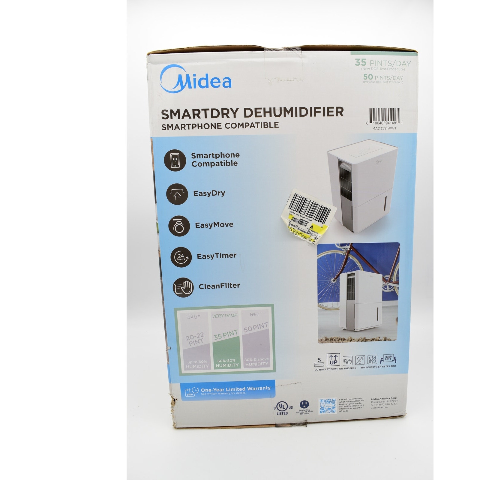 Midea 35-Pint SmartDry Dehumidifier - White- MAD35S1WWT - BRAND NEW / SEALED
