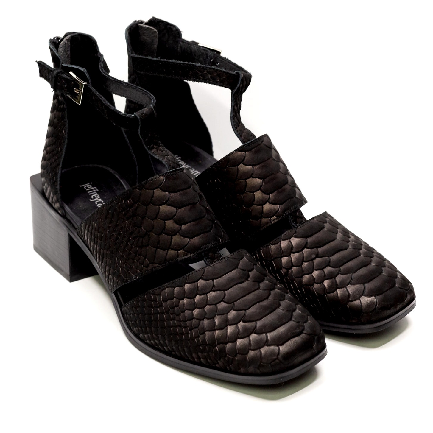 JEFFREY CAMPBELL Douglas Cut Out Pyton Leather Ankle Booties Black Sz 7.5