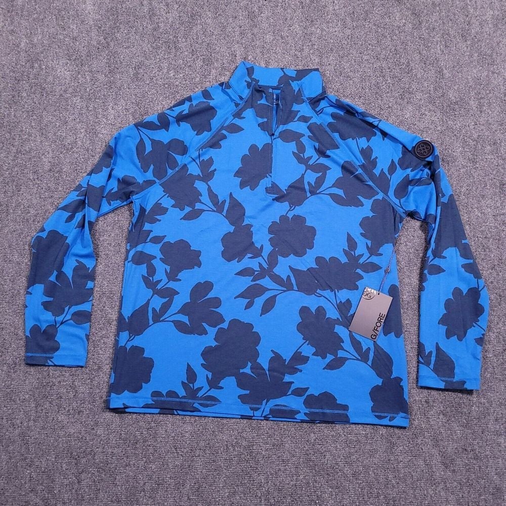 G/FORE Tonal Foral Luxe Quarter Zip Pullover Mens Large Racer Golf 165 NWT