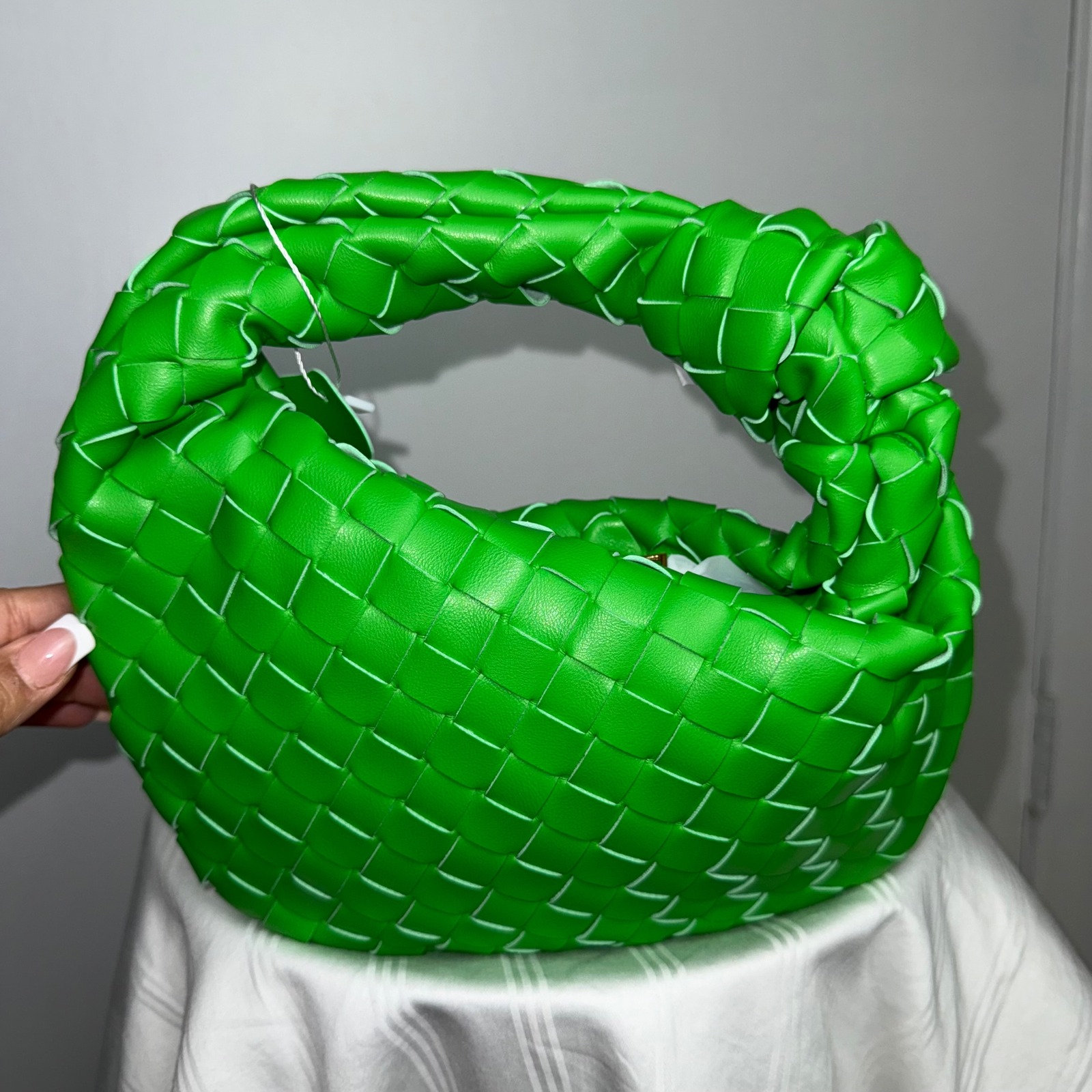 Commense Woven Top Handle Bag Knotted Design Trendy Fashion Handbag Green