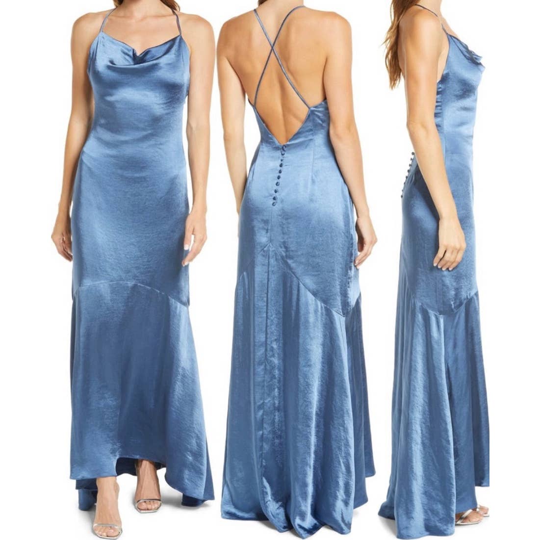 Elliatt Aisle Satin Slip Evening Dress Blue Women's Size Small NWT
