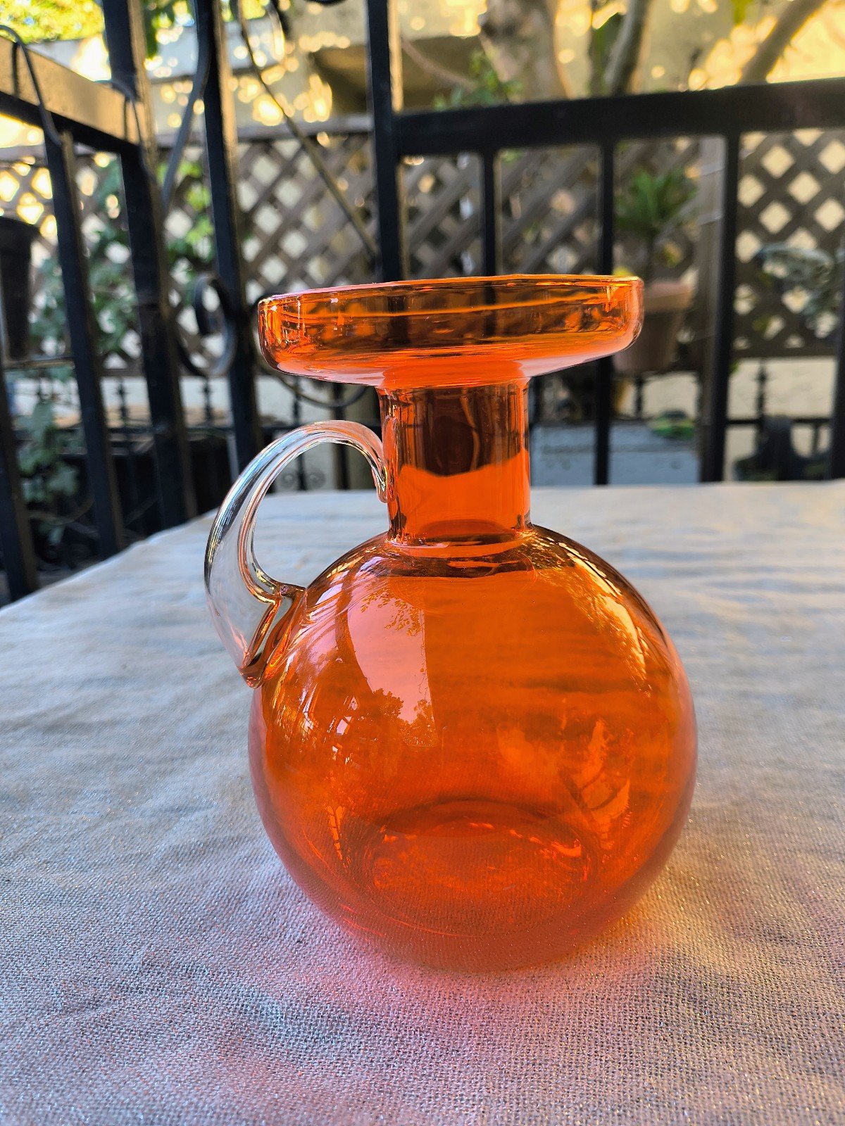 7 Retro Style Orange with Clear Glass Handle Pitcher