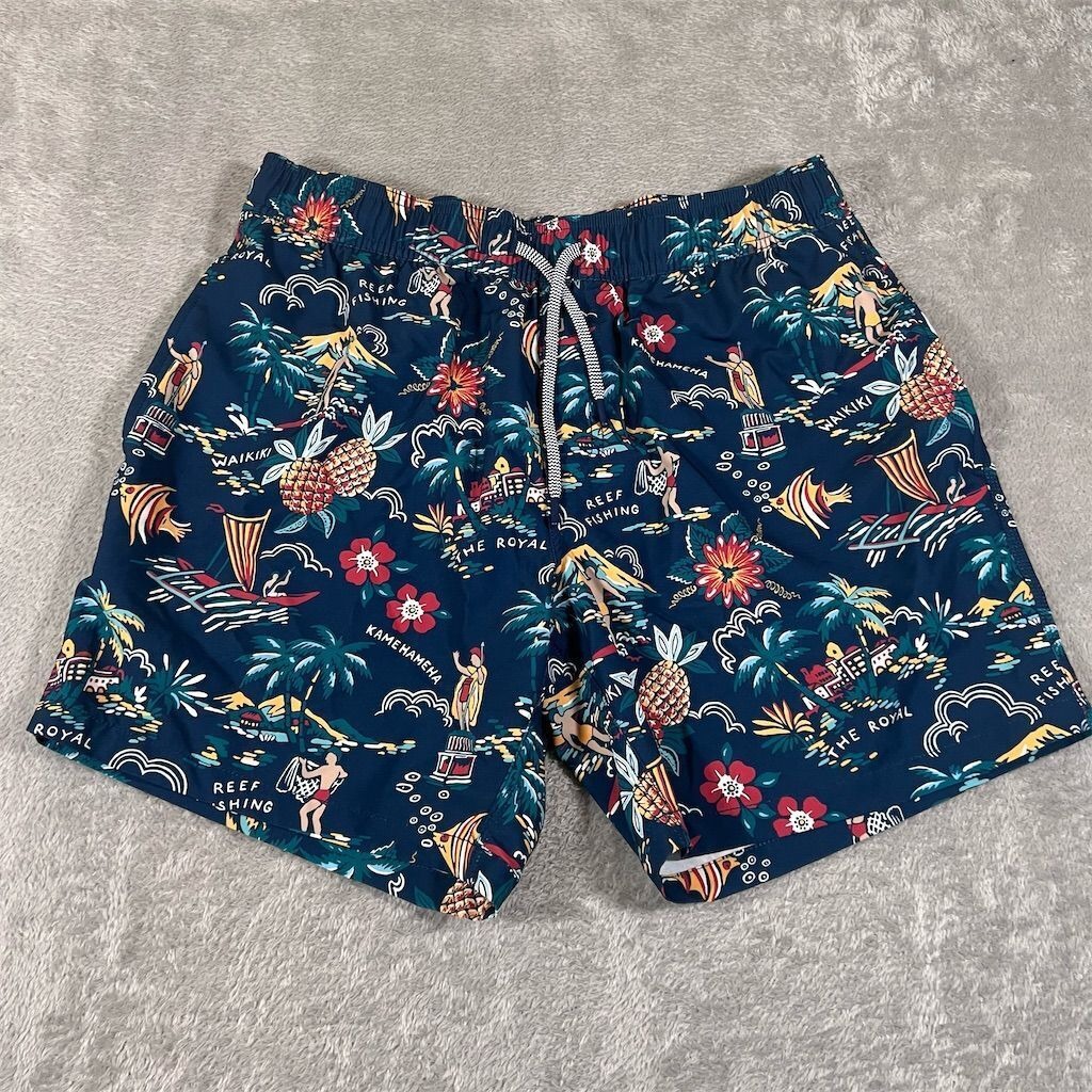 Reyn Spooner Swim Trunks Men's Medium Blue Hawaiian Aloha 7 Inseam Casual
