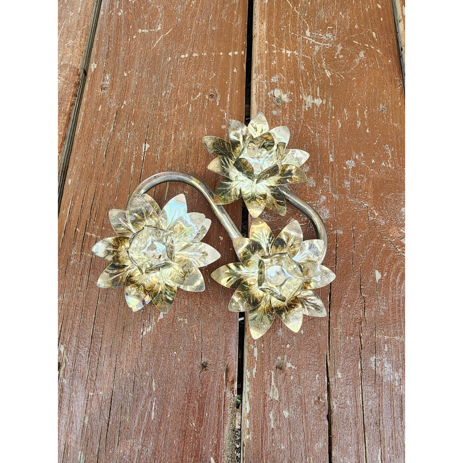 Vintage Silverplate Lotus Flower Candlestick Holder Taper Candelabra Antique