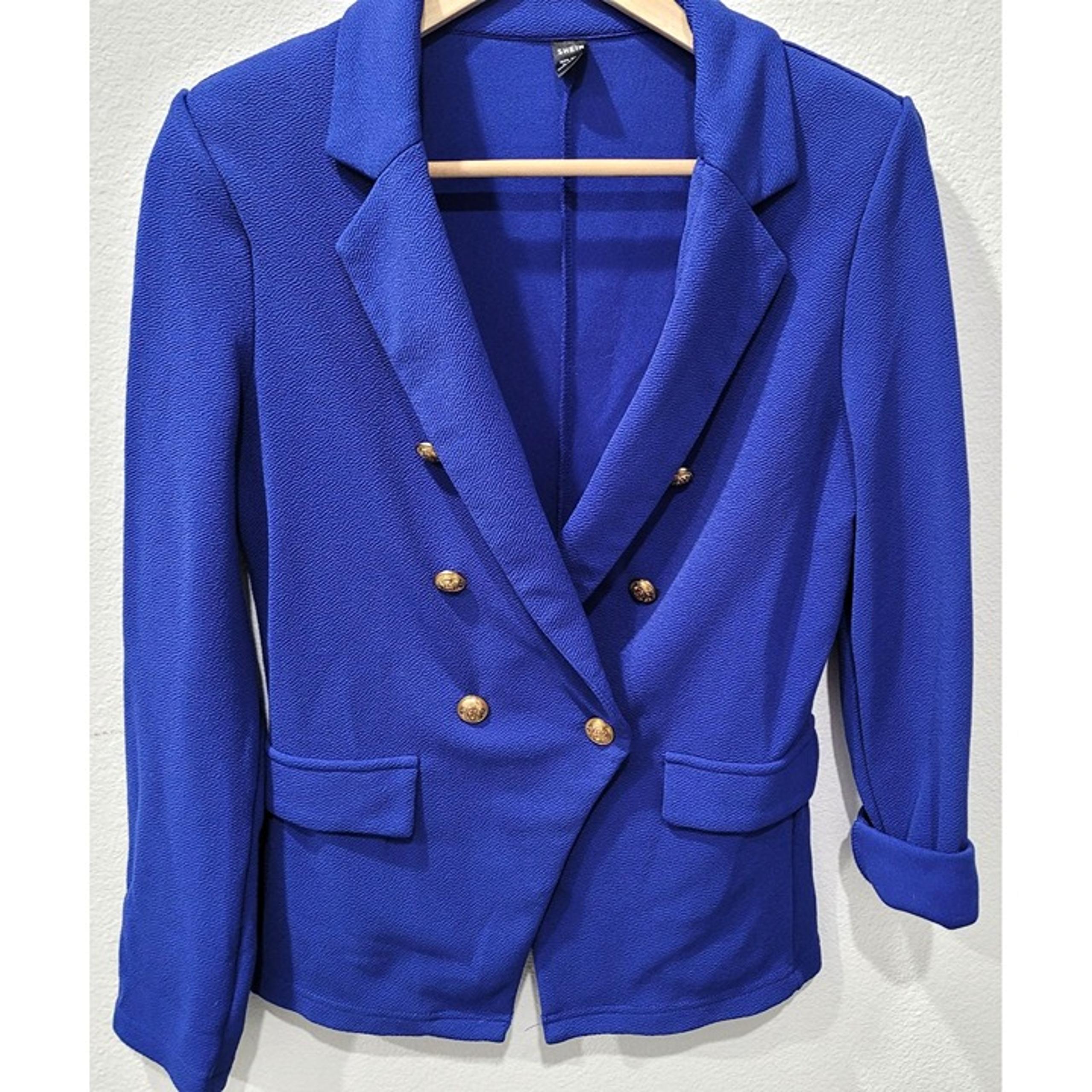 Shein Womens Double-Breasted Royal Blue Blazer Jacket with Gold Buttons Size S
