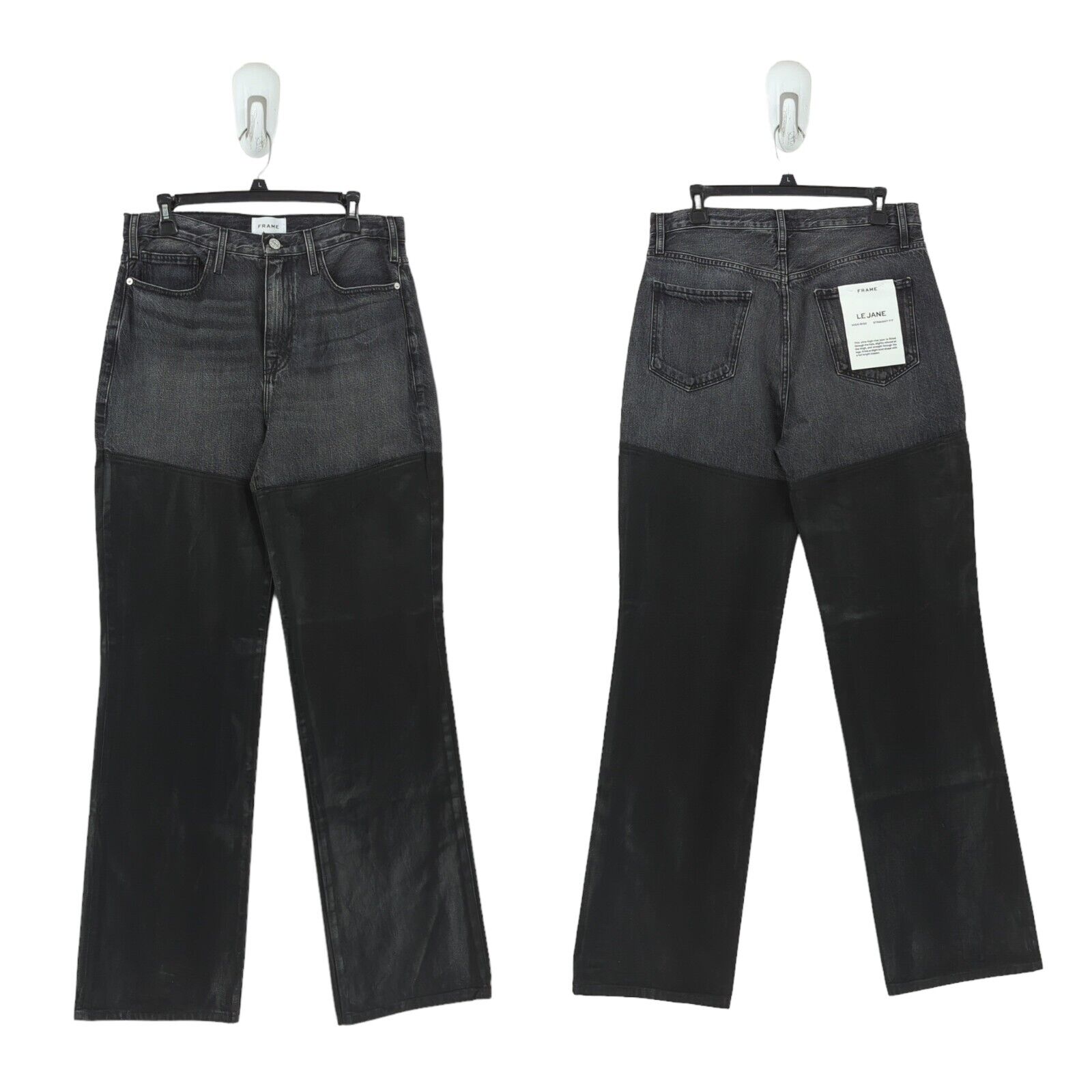 FRAME Women 27 Le Jane Jeans Midnight Mix Black Coated Straight Leg High Waisted