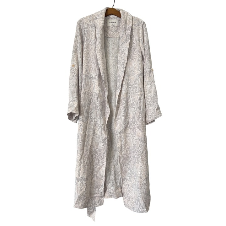 Babaton Trench Coat Women XS Snake Animal Print Longline Cardigan Tie Waist Poly