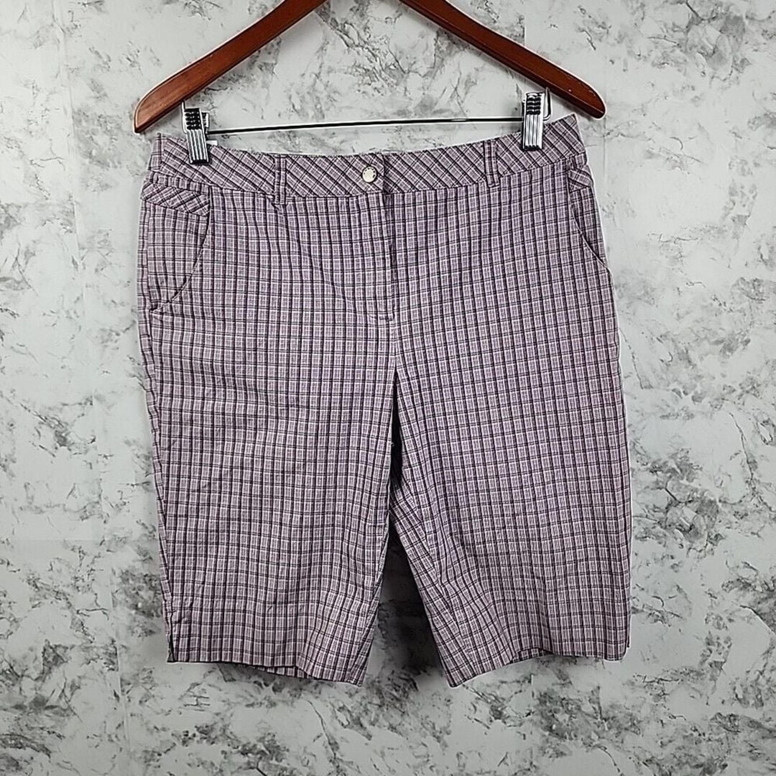 Annika Cutter & Buck Women's Golf Shorts Plaid Purple Size 8 LongcBermuda