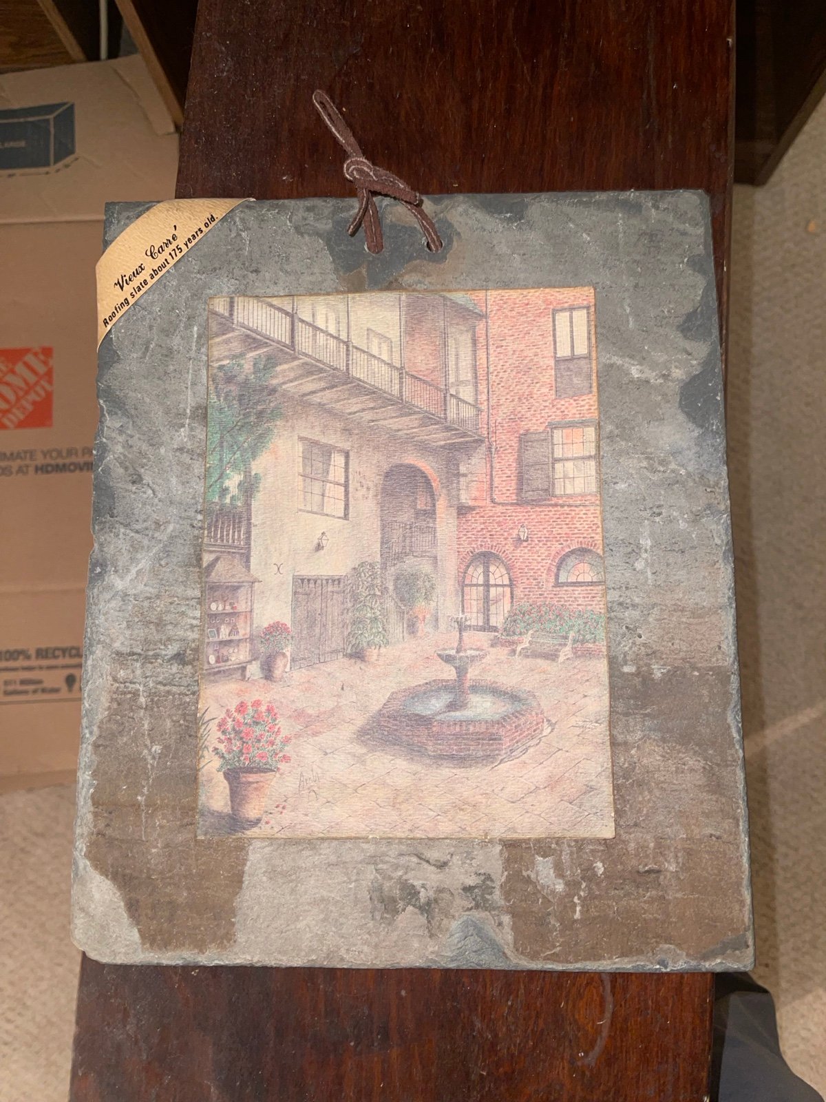 Pennsylvania Slate Roofing Tile Signed Art BRULATER Courtyard Archie Boyd Antiqu