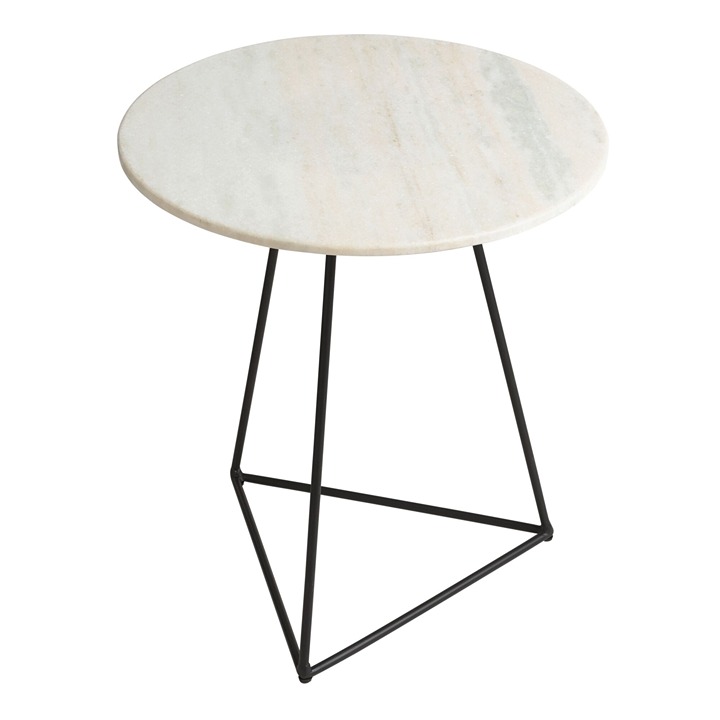 Round White Marble And Black Metal End Table