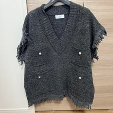 SLOBE Gray Fringe Sleeveless Knit