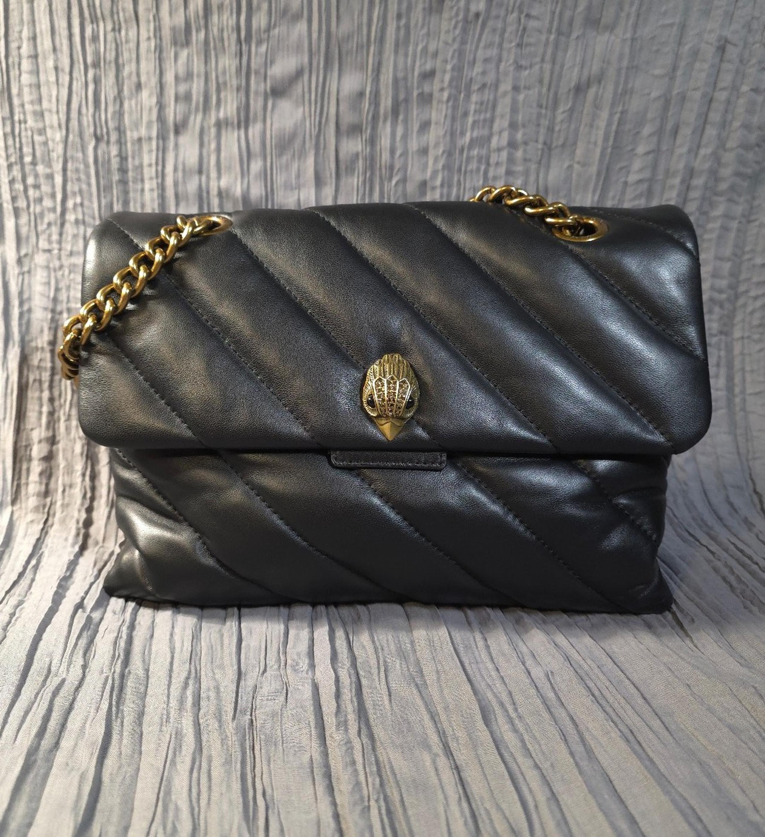 Kurt Geiger The Kensington Bag Black Leather Brass Chain Brass Eagle Head