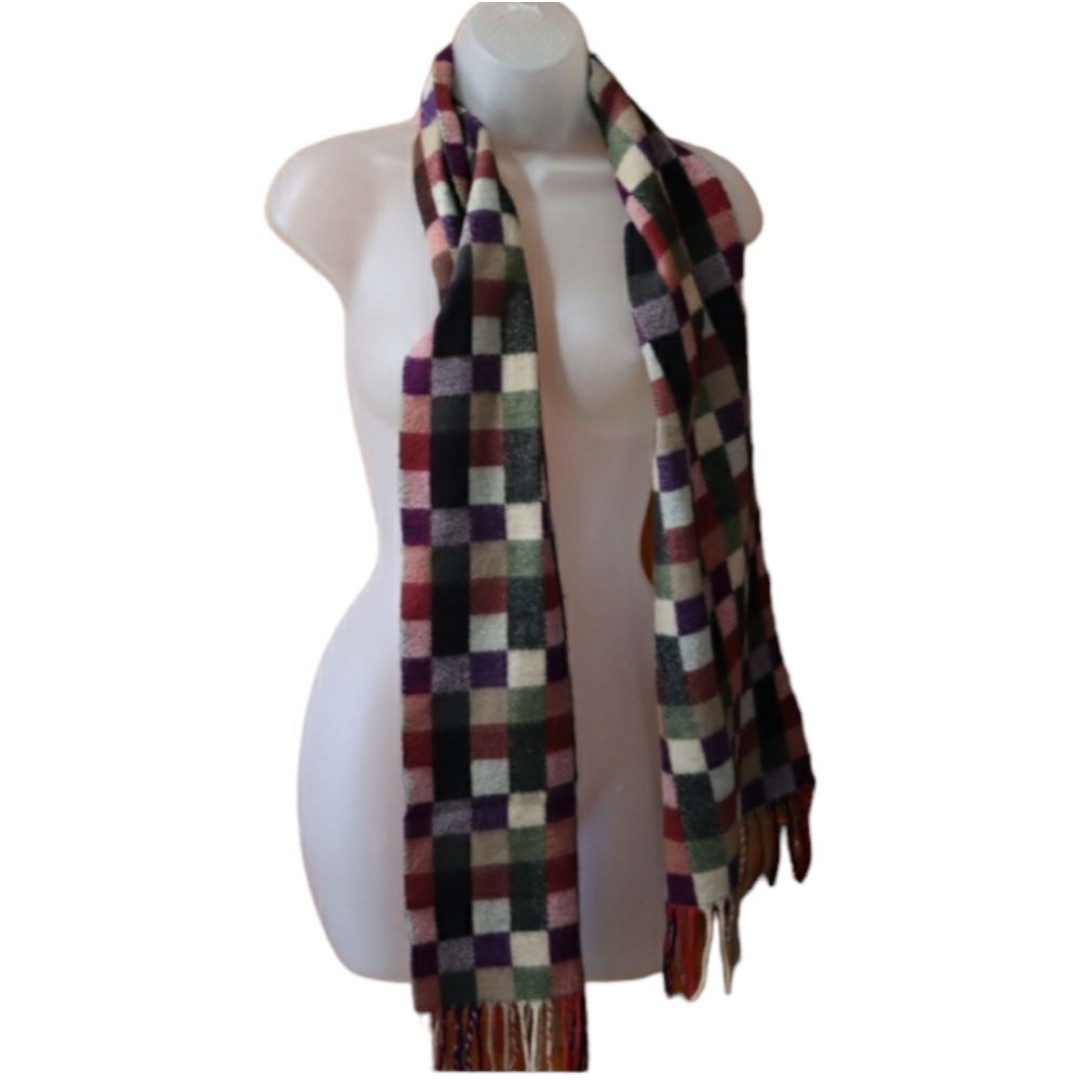 Beautiful Checker Board Woven Cashmere Scotland Neck Scarf Fringe