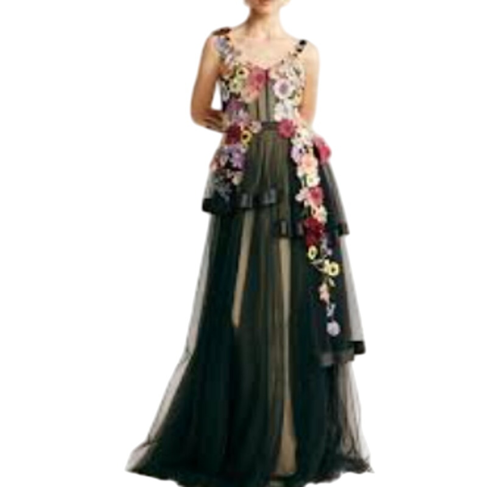 AW BRIDAL 8 M plus black Patty 3D floral formal party prom maxi dress NEW b34