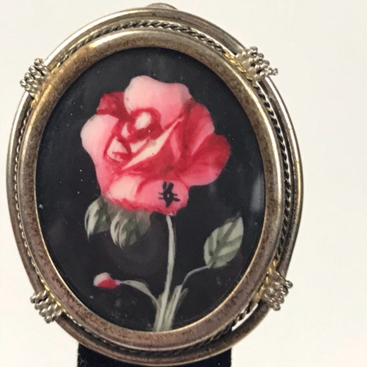 Antique 800 Silver Hand Painted Brooch