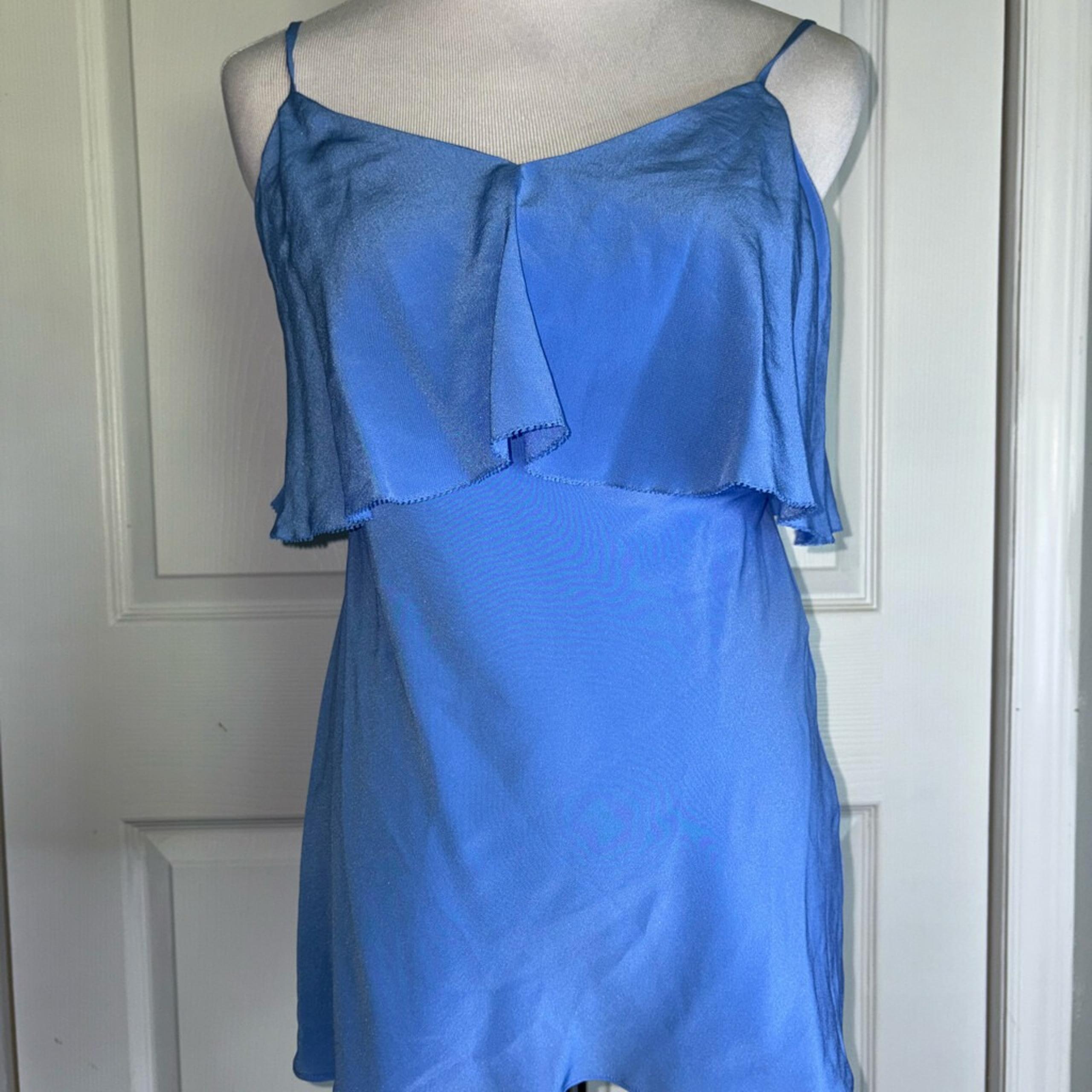Diane Von Furstenberg 100% Silk Tiered Cami Slip Top Hydra Blue Size P NWT