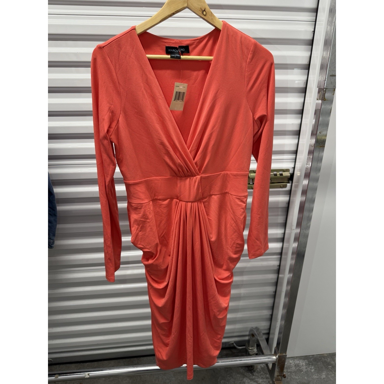 Marciano Guess Bodycon Coral Long Sleeve Midi Semi-Formal Dress L