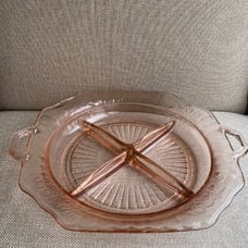 Anchor Hocking Mayfair Pink Depression Glass 4 section 2 handle Vintage