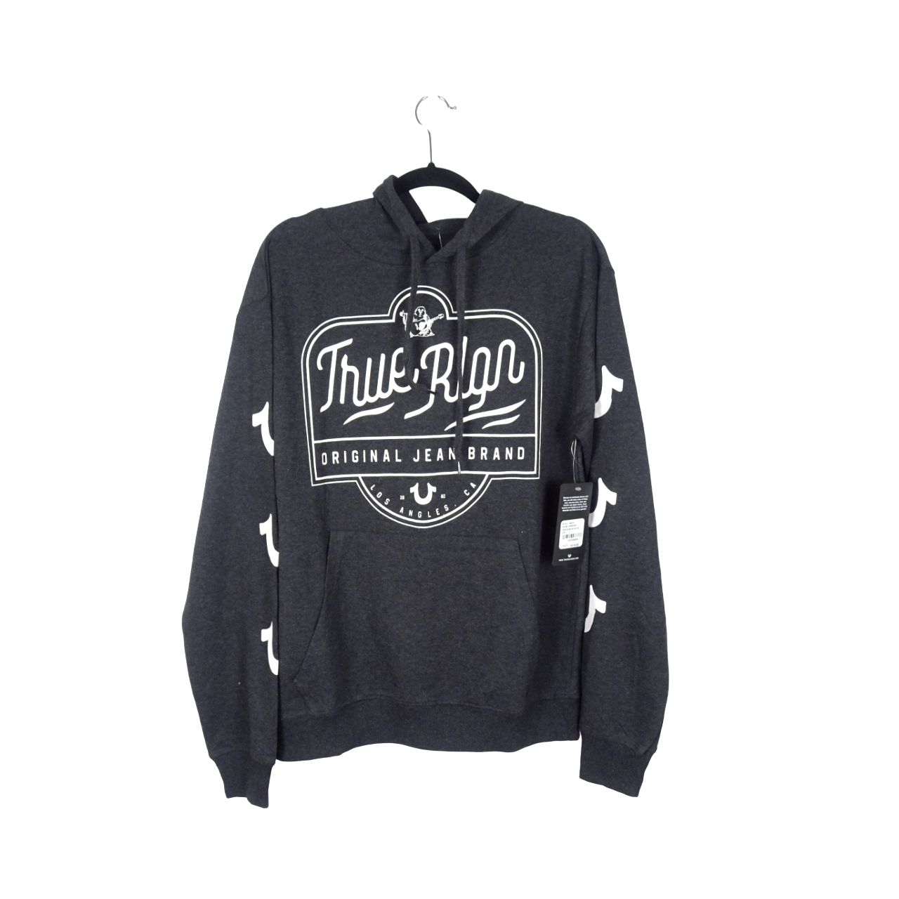 TRUE RELIGION Hooded Sweatshirt Pullover Lightweight Long SL Charcoal Gray NWT L