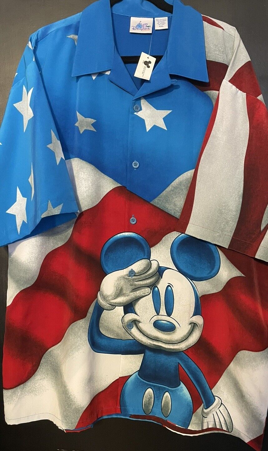 Disneyland Resort Mickey Mouse American Flag Adult XXL Blue Red White SS NWT