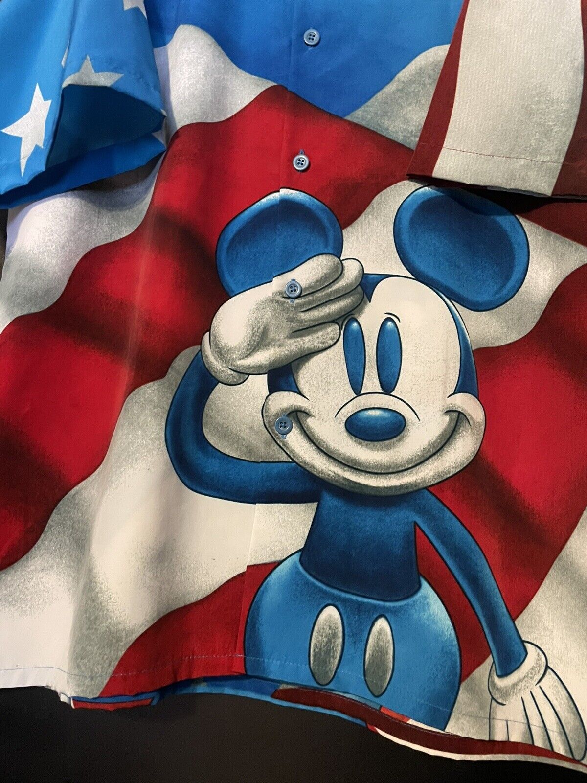 Disneyland Resort Mickey Mouse American Flag Adult XXL Blue Red White SS NWT - detail