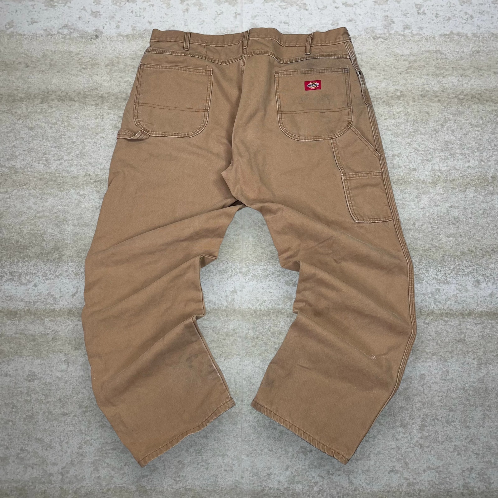 Vintage Dickies Carpenter Pants Tan Canvas Baggy Wide Leg Cotton Red Label 90s