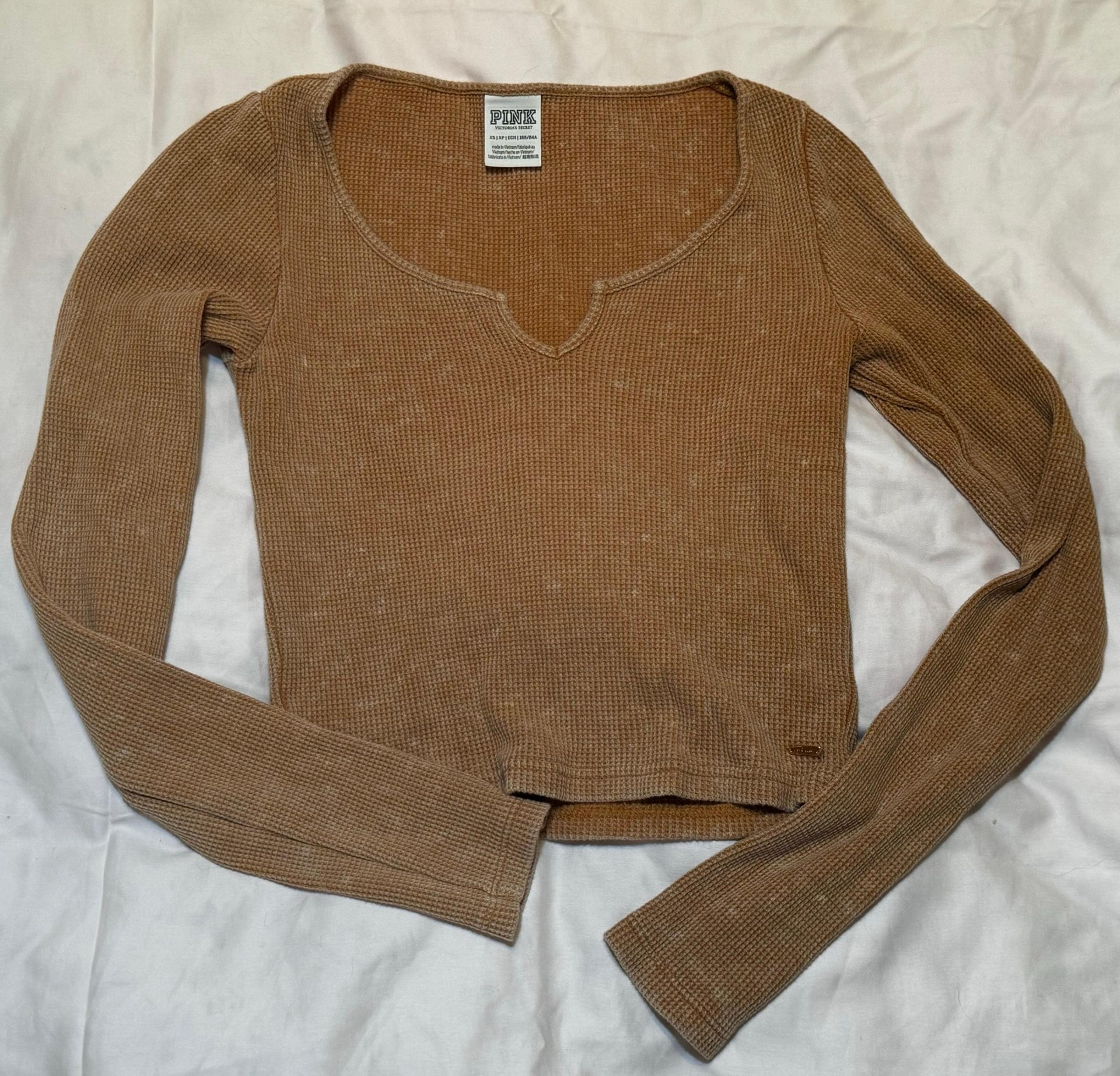 Victoria Secret PINK Long Sleeve Waffle Knit Cropped Top