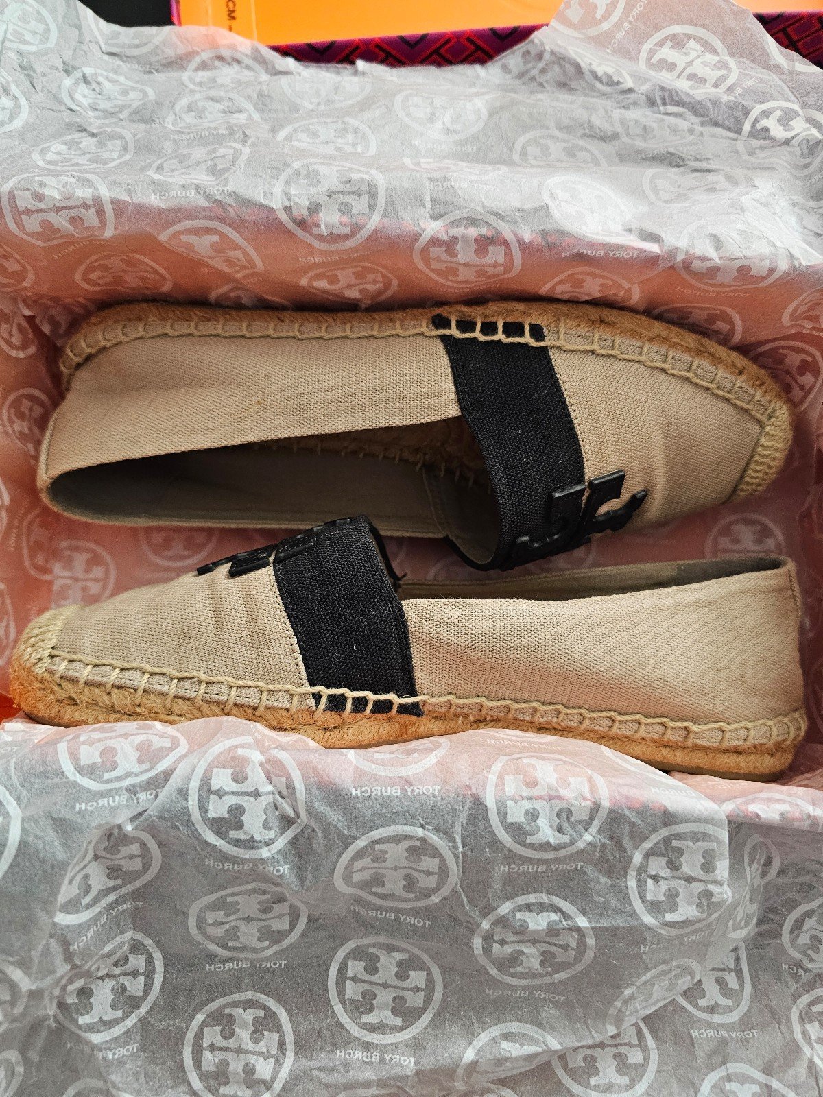 Authentic Tory Burch Flat - Weston Espadrille Canvas - natural black color