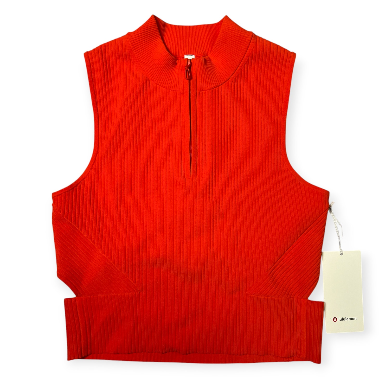 NEW Lululemon Open Back Half-Zip Sweater XL Solar Orange Rib Knit Vest Top NWT