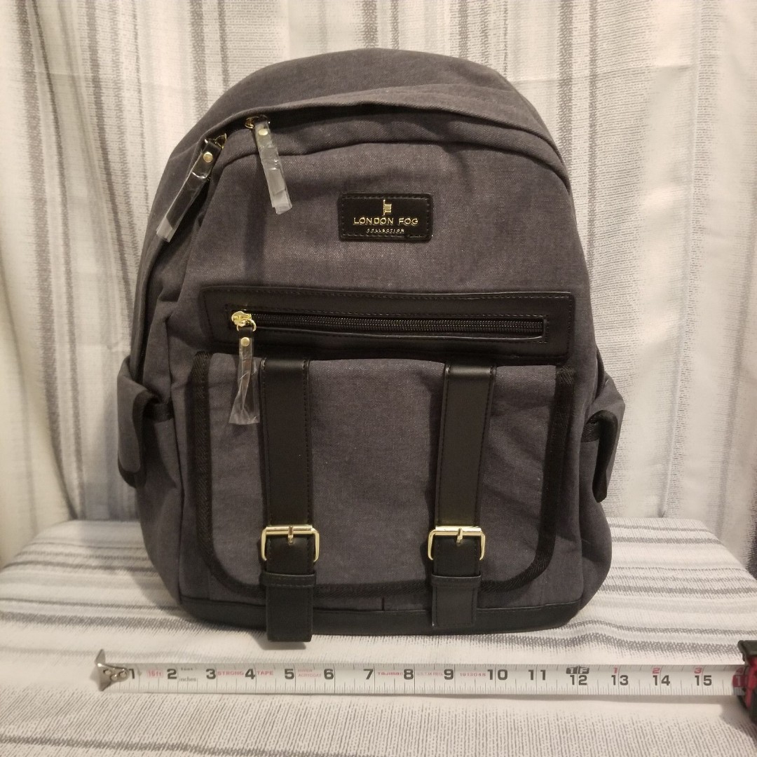 London Fog Collection Canvas Backpack Gray Unisex Adult - NEW WITH TAGS