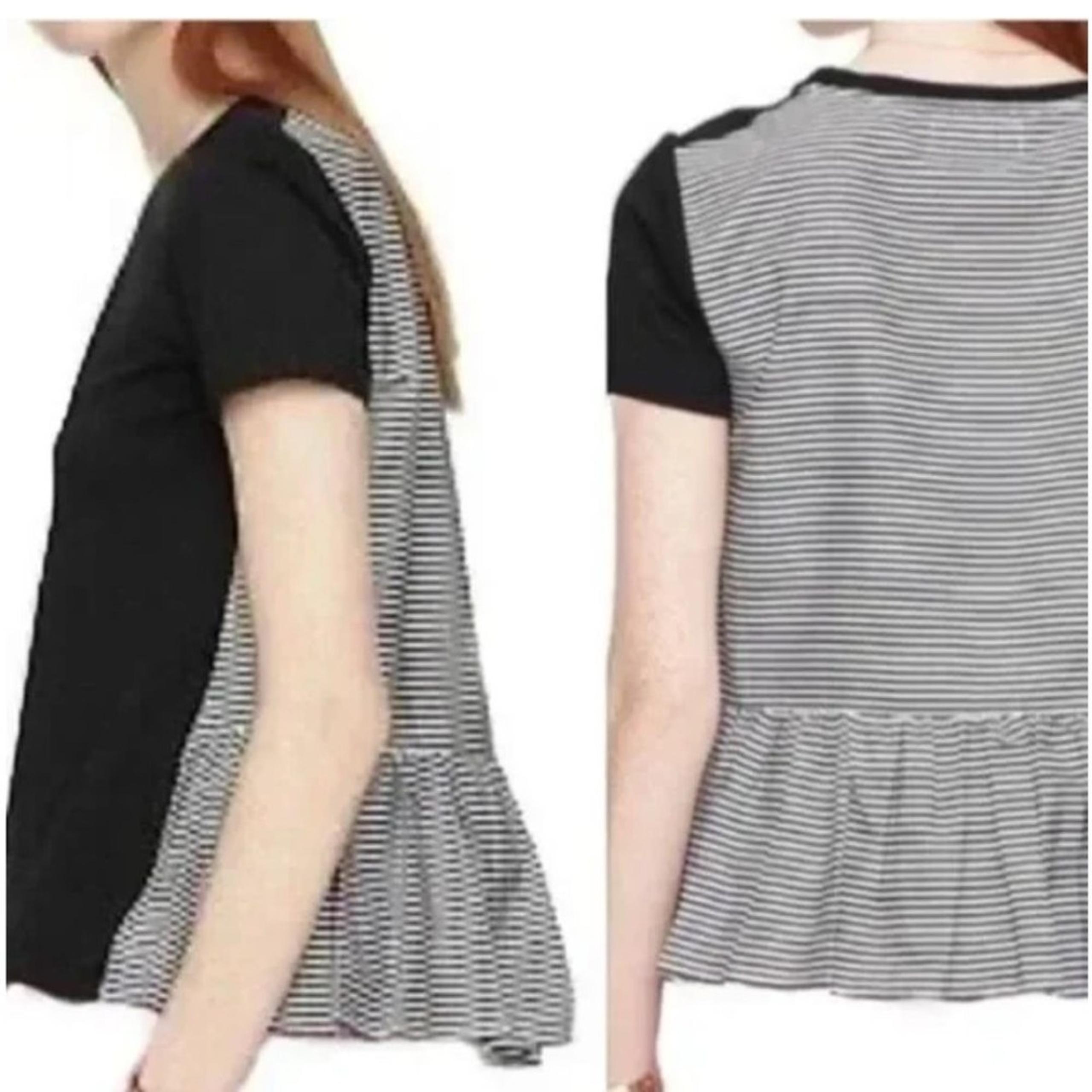 Kate Spade Broome Street Peplum Tee Ruffle Black White Stripe Sz XS 100% Cotton