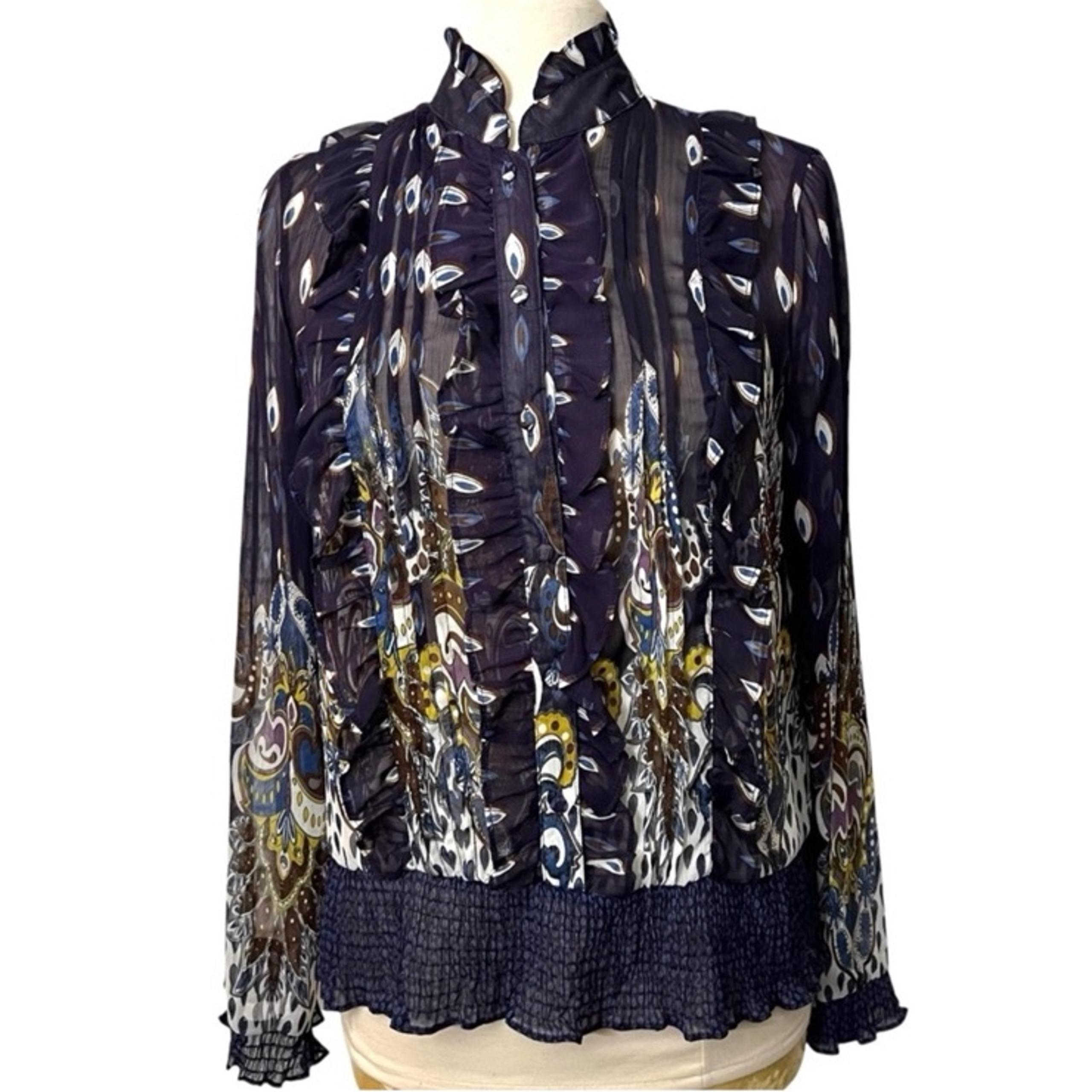 Isabella Rodriguez Sheer Ruffle Floral Long Sleeve Shirt Size Large
