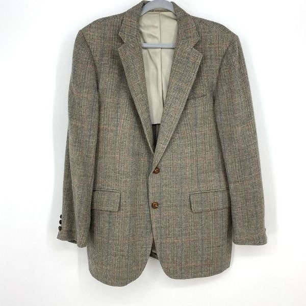 Vintage Stanley Blacker Mens Sport Coat 40R Wool Check Plaid 2 Button Union Made