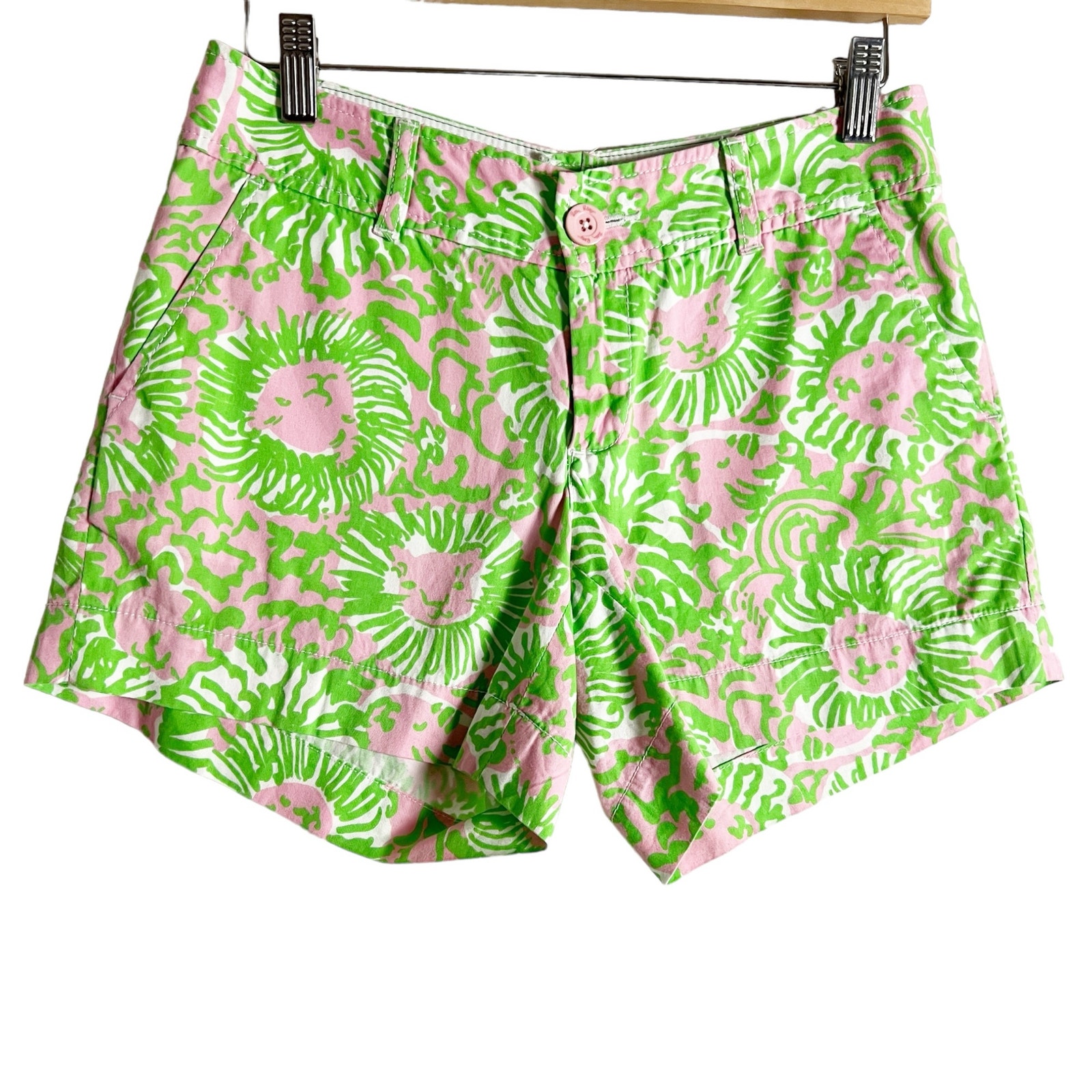 Lilly Pulitzer Callahan Green Pink Sunnyside Lion Print Shorts Size 4