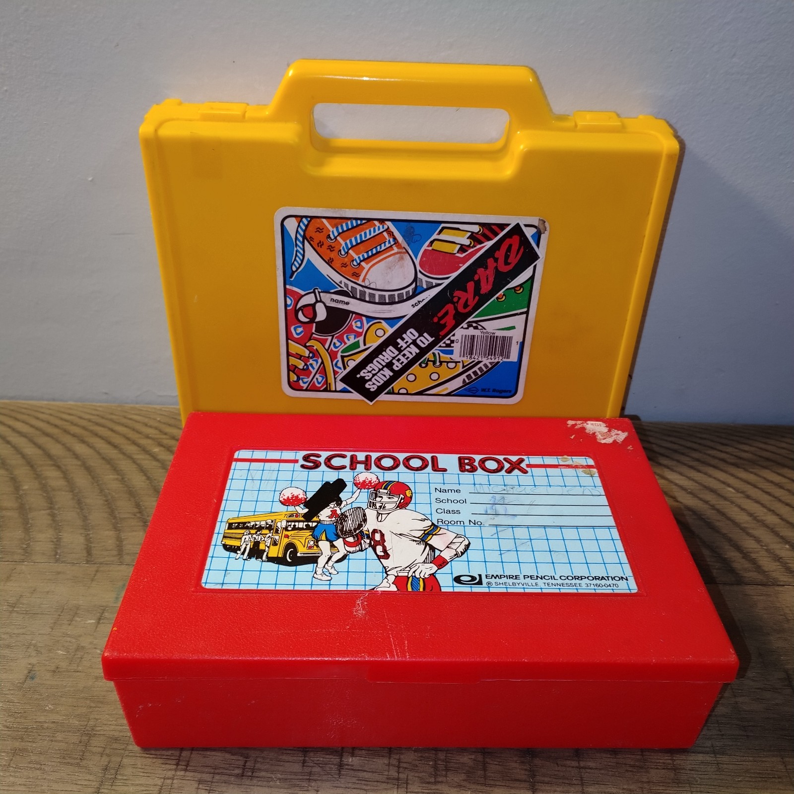 Vintage Empire Pencil Case Box Plastic School Stuff Box Red Yellow Lot of 2