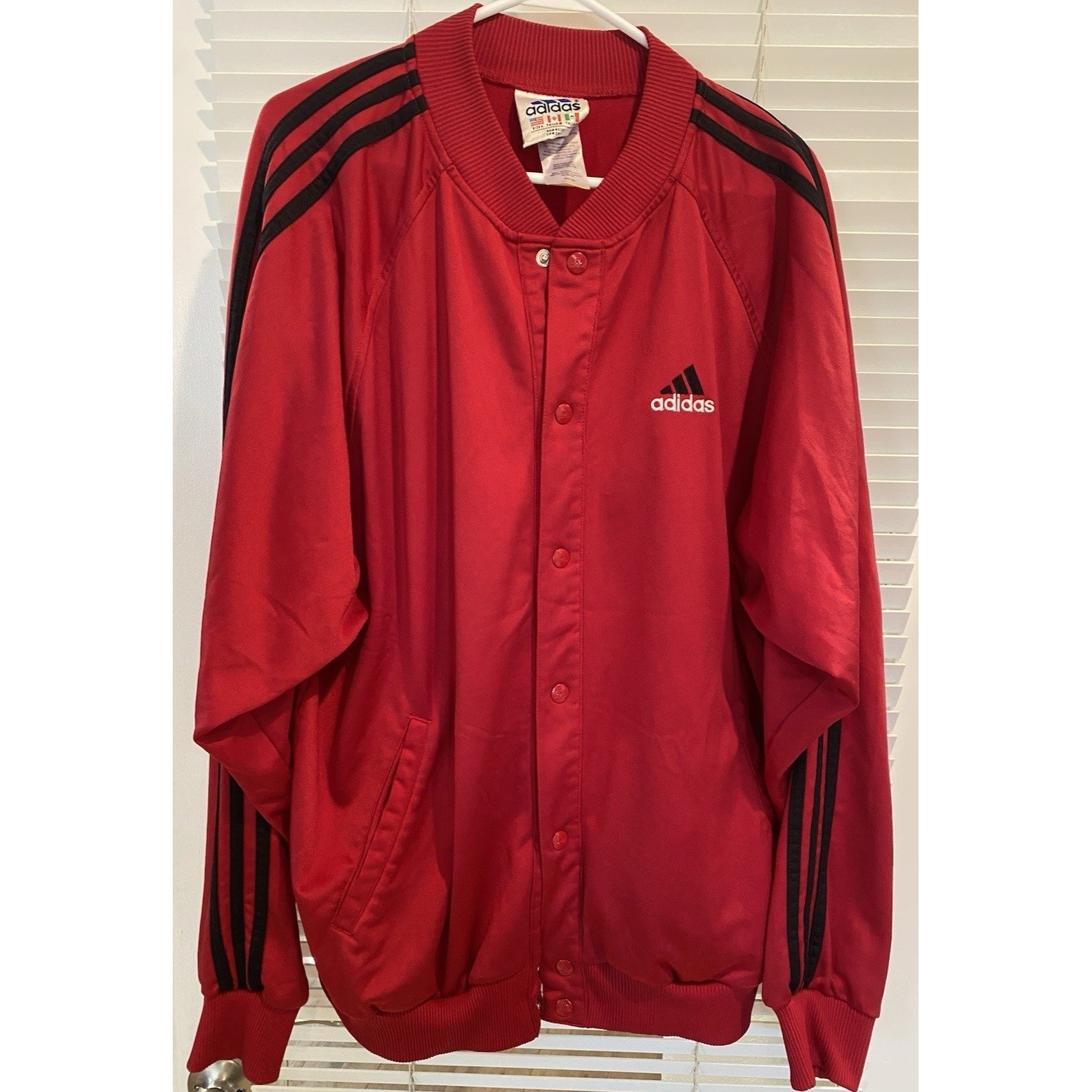 Adidas Men's Sz Large Track Jacket Logo Red Maroon Button Up Pockets VTG