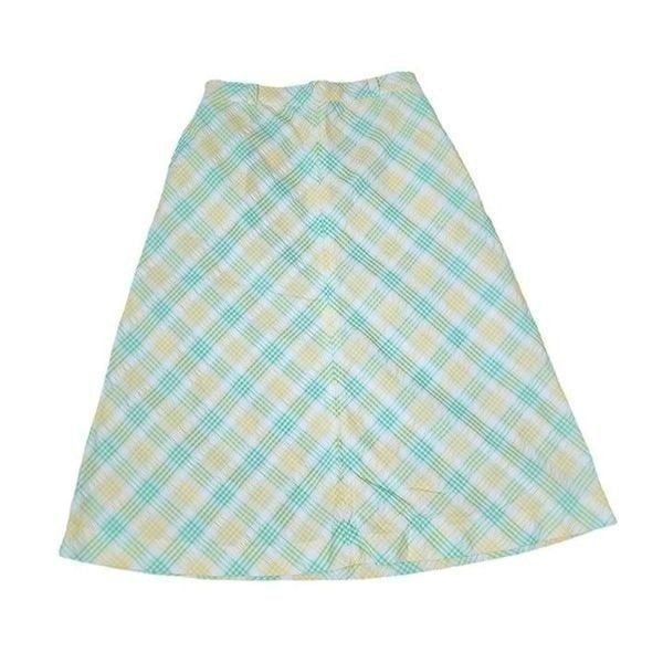 Vintage 70s Jantzen A-Line Skirt Womens Size M Green Pastel Plaid Preppy