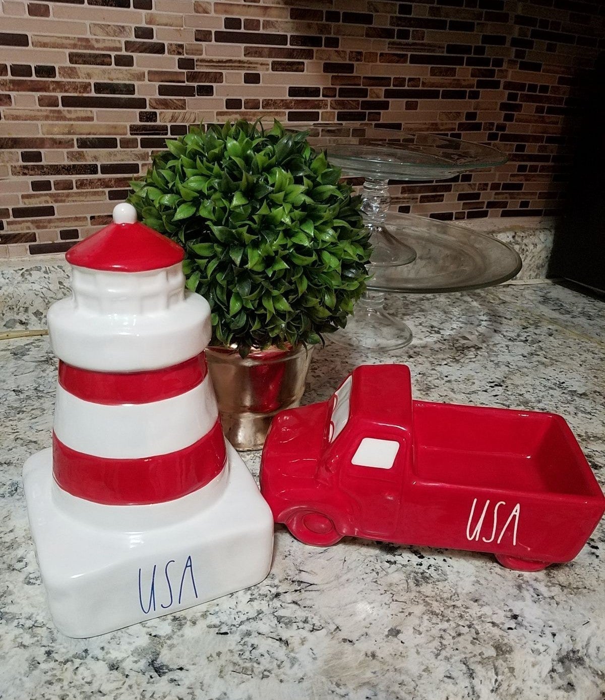 Rae Dunn USA light house and Truck set