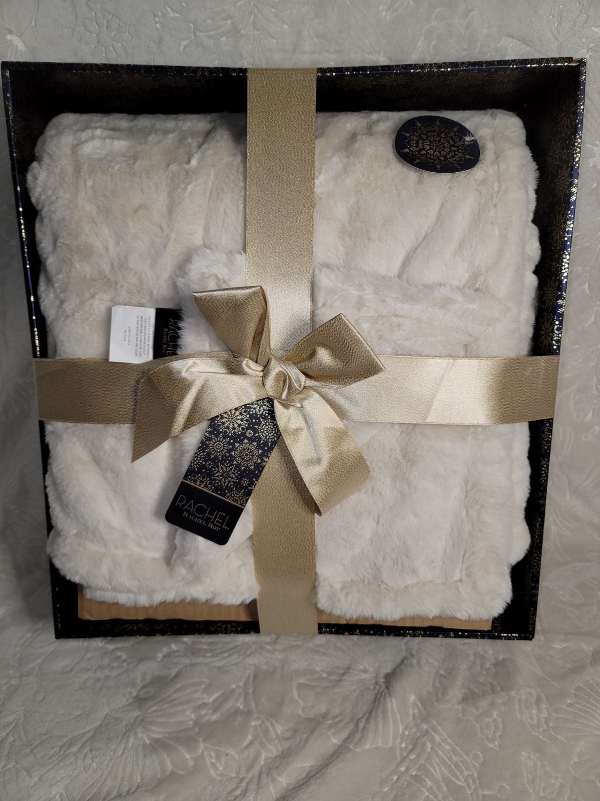 Rachel Rachel Roy Double Sided Faux Fur Throw with Gift Box Bedding